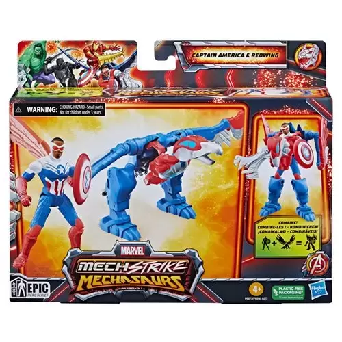 Marvel Mech Strike Mechasaurs - Captain America with Redwing Mechasaur