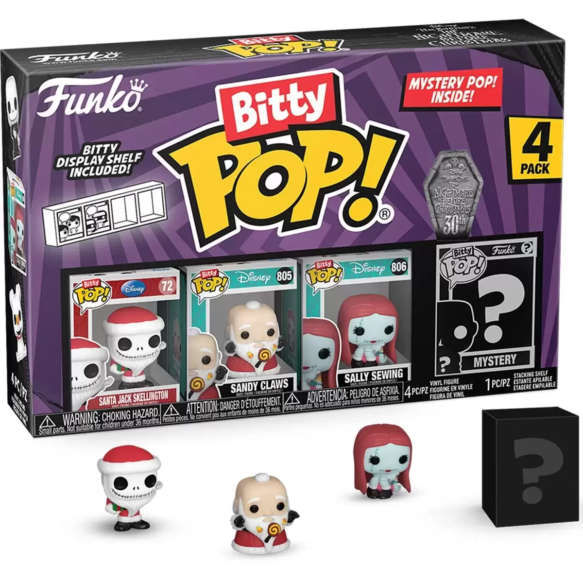 Bitty POP! - The Nightmare Before Christmas - Santa Jack Skellington, Sandy Claws, Sally Sewing & Mystery