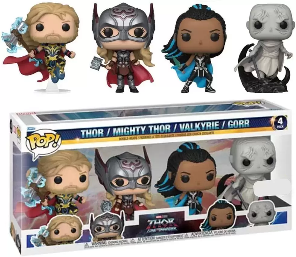 POP! MARVEL - Thor Love And Thunder - Thor, Mighty Thor, Gorr & Valkyrie 4 Pack