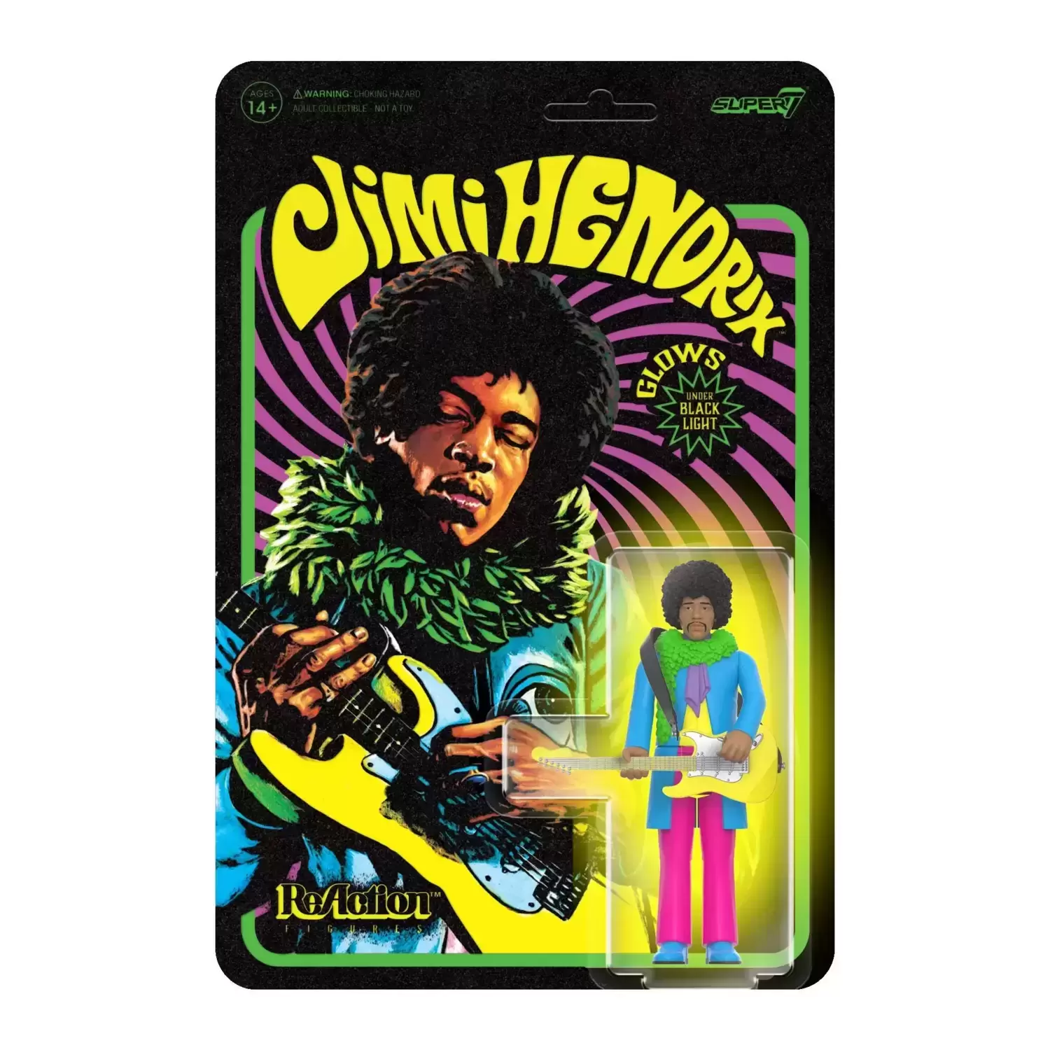 ReAction Figures - Jimi Hendrix Blacklight (Are You Experienced) - Flocked Card