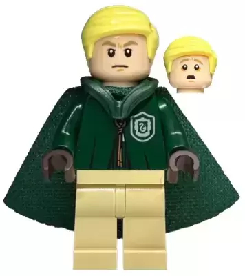 Lego Harry Potter Minifigures - Draco Malfoy - Dark Green Slytherin Quidditch Uniform with Hood and Cape
