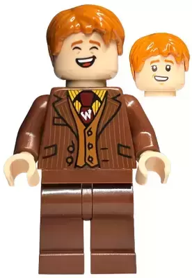 Lego Harry Potter Minifigures - George Weasley - Reddish Brown Suit, Dark Red Tie, Smiling / Laughing