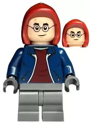Lego Harry Potter Minifigures - Harry Potter - Dark Blue Jacket with Dark Red Shirt, Dark Bluish Gray Medium Legs, Dark Red Hood