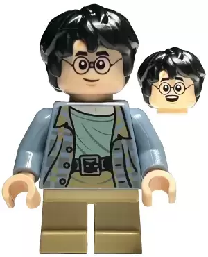 Lego Harry Potter Minifigures - Harry Potter - Sand Blue Jacket, Dark Tan Short Legs, Broken Glasses