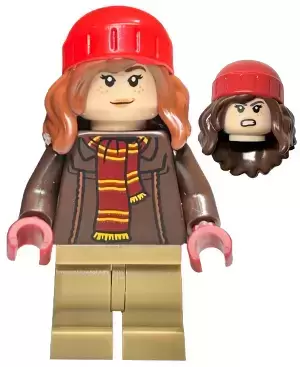 Lego Harry Potter Minifigures - Hermione Granger - Reddish Brown Jacket with Dark Red Scarf, Dark Tan Medium Legs, Reddish Brown Hair with Red Beanie