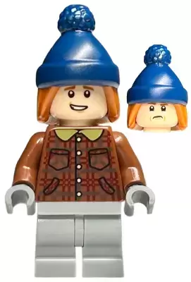 Lego Harry Potter Minifigures - Ron Weasley - Reddish Brown Plaid Jacket, Light Bluish Gray Medium Legs, Dark Orange Hair with Dark Blue Stocking Cap
