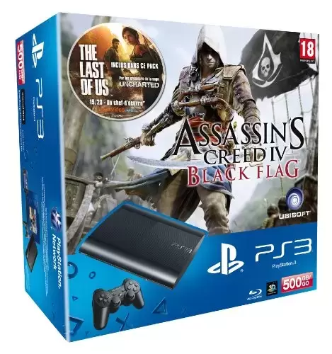 Matériel PlayStation 3 - Console PS3 500 Go Noire + Assassin\'s Creed 4 : Black Flag + The Last of Us