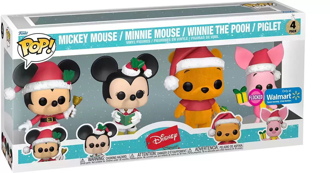 POP! Disney - Mickey Mouse, Minnie Mouse, Winnie The Pooh & Piglet Flocked 4 Pack