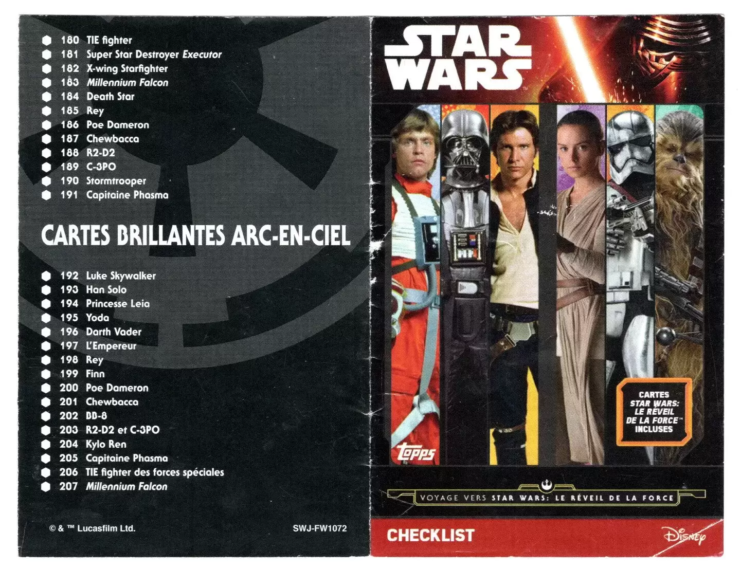 Topps - Voyage vers Star Wars : Le réveil de la force - Checklist