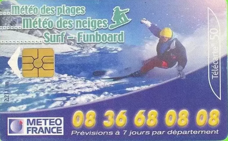 Télécartes - Météo des plages des neiges Surf Funboard - T50