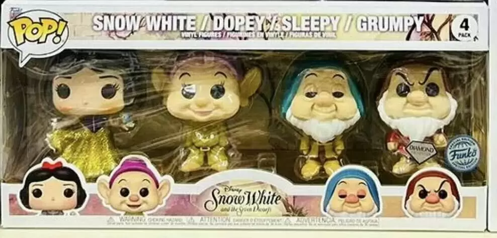 POP! Disney - Snow White - Snow White, Dopey, Sleepy & Grumpy 4 Pack Diamond Collection