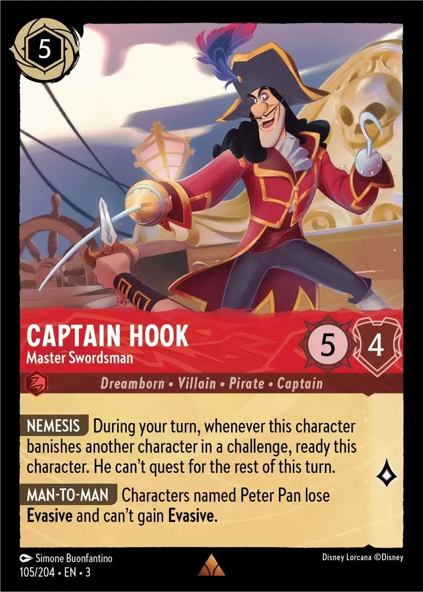 Disney Lorcana Captain Hook “Forceful Duelist”#174/204 Foil Rare