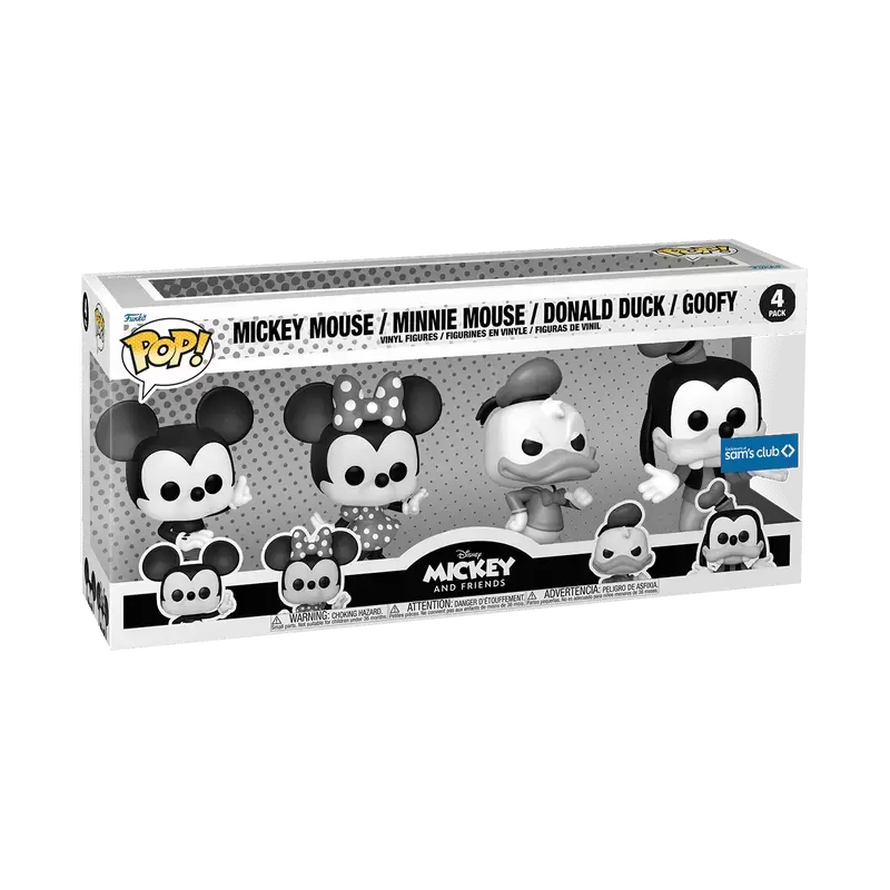 POP! Disney - Mickey and Friends - Mickey Mouse, Minnie Mouse, Donald Duck & Goofy Black & White 4 Pack