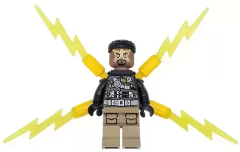 Lego Superheros Minifigures - Electro - Black and Dark Tan Outfit, Medium Brown Head, Small Electricity Wings