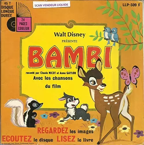 45 Tours (Single) - Walt Disney présente Bambi raconté par Claude Nicot et Anna Gaylor avec les chansons du film