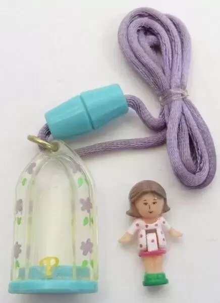 Polly Pocket Bluebird (vintage) - Pixie Polka Dot Dress In Her Necklace Green Base & Purple Cord