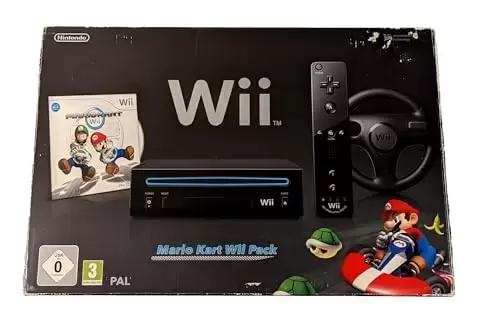 Wii Stuff - Console Wii noire + Mario Kart + Télécommande Wii Plus - noire + Volant Wii noir